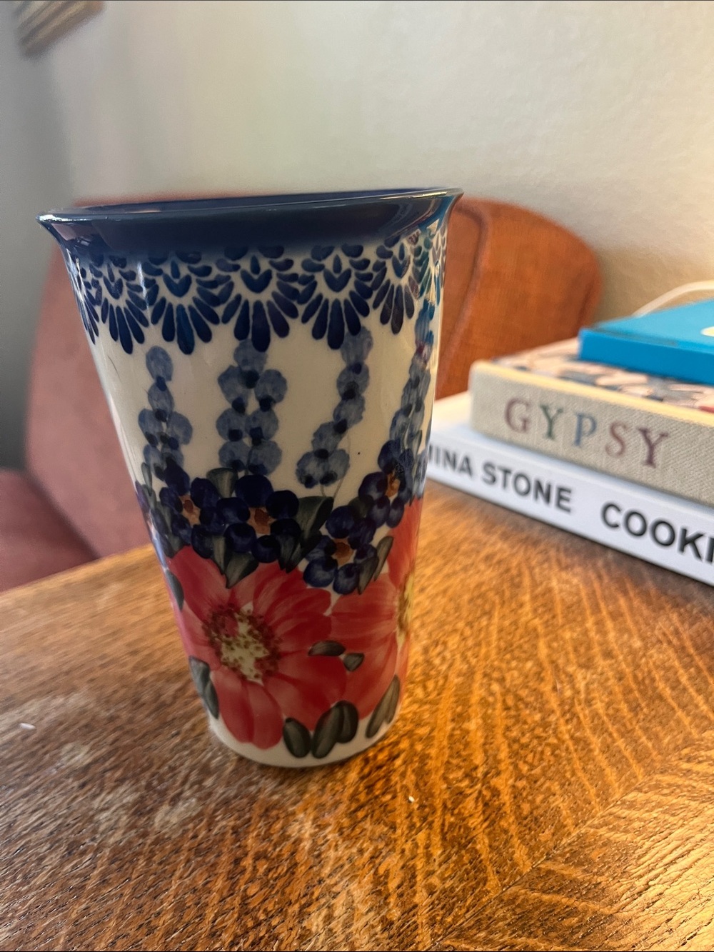 Boleslawiec Unikat Polish Ceramic Coffee Tumbler Hand-Painted Lovely!